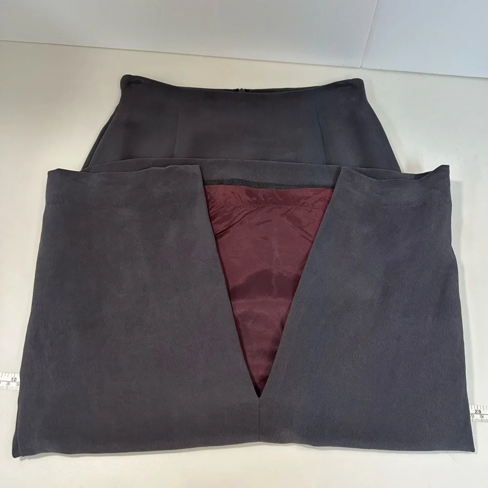 JONES NEW YORK Silk Maxi Skirt 6 Petite Lined Gray Back Zip Back Vent